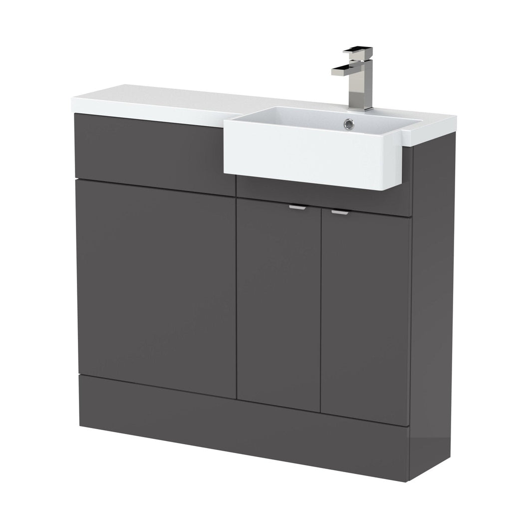 Hudson Reed Fusion 1000mm Combination Unit & Right Hand Semi Recessed Basin Contemp Gloss Grey MFC Painted Gloss 904x1005x460mm - JJ Building Materials