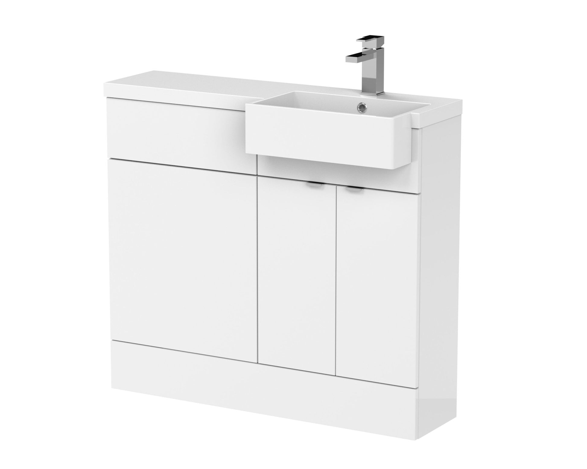 Hudson Reed Fusion 1000mm Combination Unit & Right Hand Semi Recessed Basin Contemp Gloss White MFC Painted Gloss 904x1005x360mm - CBI149 - JJ Building Materials