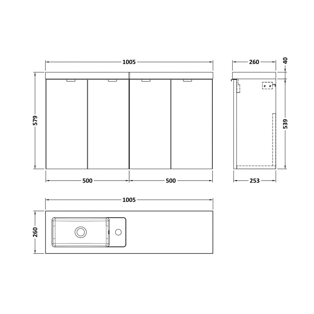 Hudson Reed Fusion 1000mm Combination Vanity Compact Contemp Charcoal Black MFC Textured Woodgrain 579x1005x260mm - JJ Building Materials