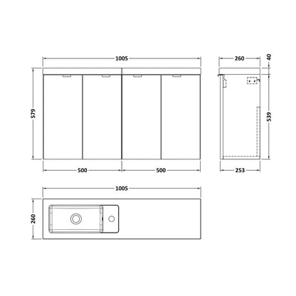 Hudson Reed Fusion 1000mm Combination Vanity Compact Contemp Charcoal Black MFC Textured Woodgrain 579x1005x260mm - JJ Building Materials