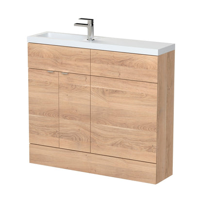 Hudson Reed Fusion 1000mm Combination Vanity & Wc Compact Contemp Bleached Oak MFC Textured Woodgrain 904x1003x255mm - JJ Building Materials