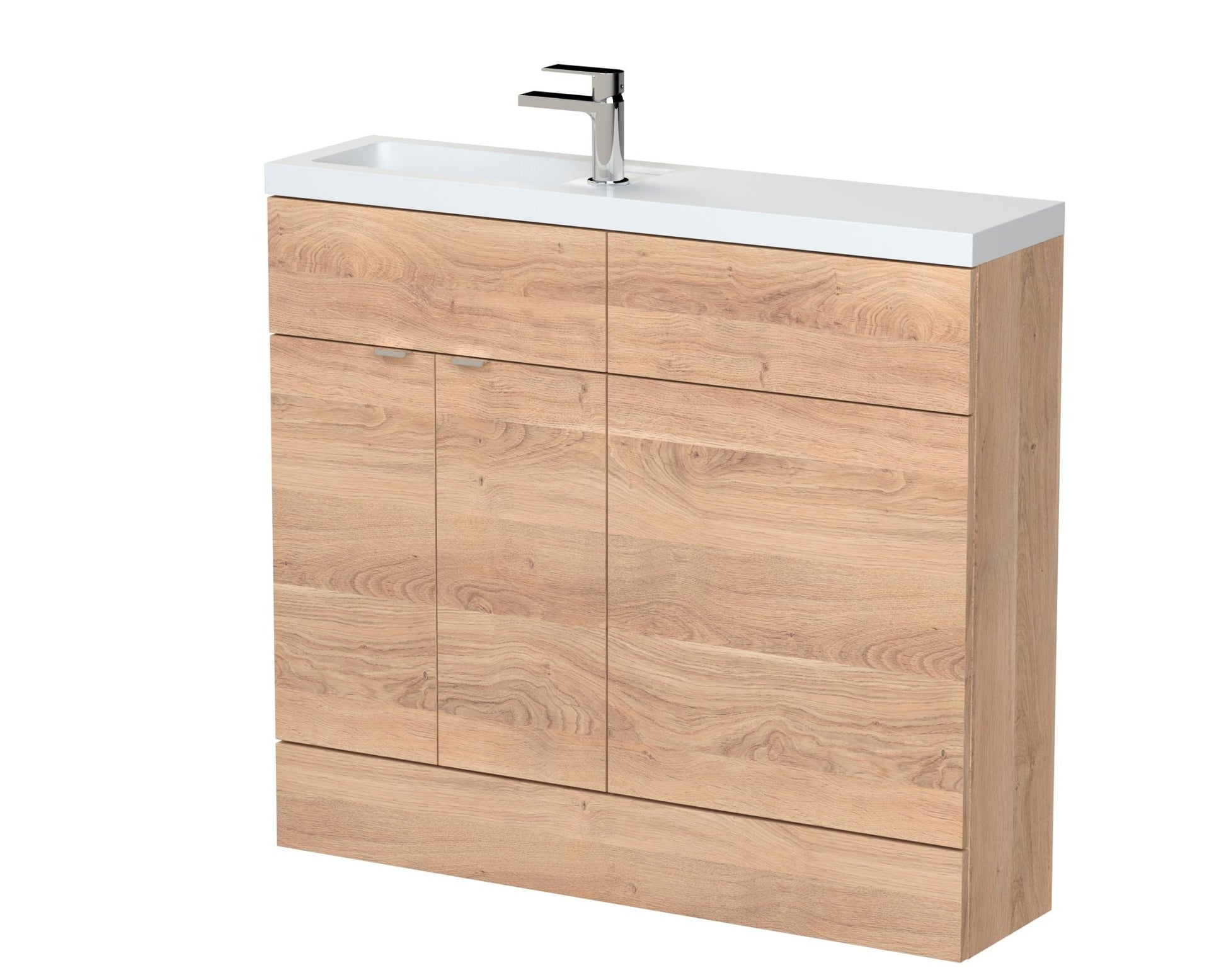 Hudson Reed Fusion 1000mm Combination Vanity & Wc Compact Contemp Bleached Oak MFC Textured Woodgrain 904x1003x255mm - JJ Building Materials