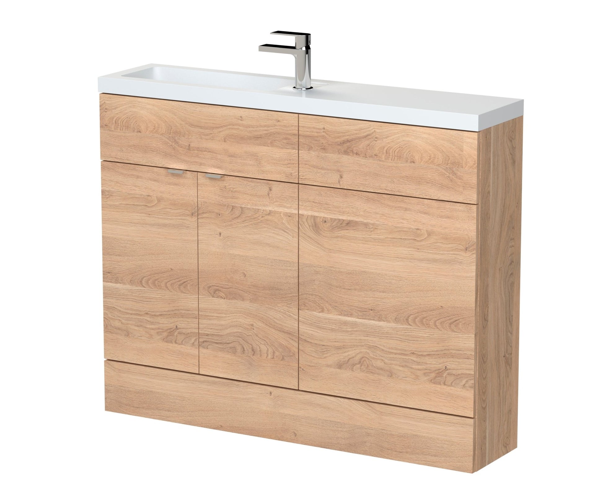 Hudson Reed Fusion 1100mm Combination - Compact Contemp Bleached Oak MFC Textured Woodgrain 904x1103x255mm - JJ Building Materials