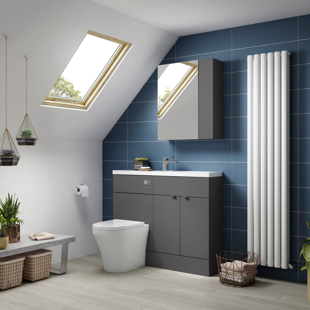 Hudson Reed Fusion 1100mm Combination - Compact Contemp Gloss Grey MFC Gloss 904x1105x260mm - JJ Building Materials