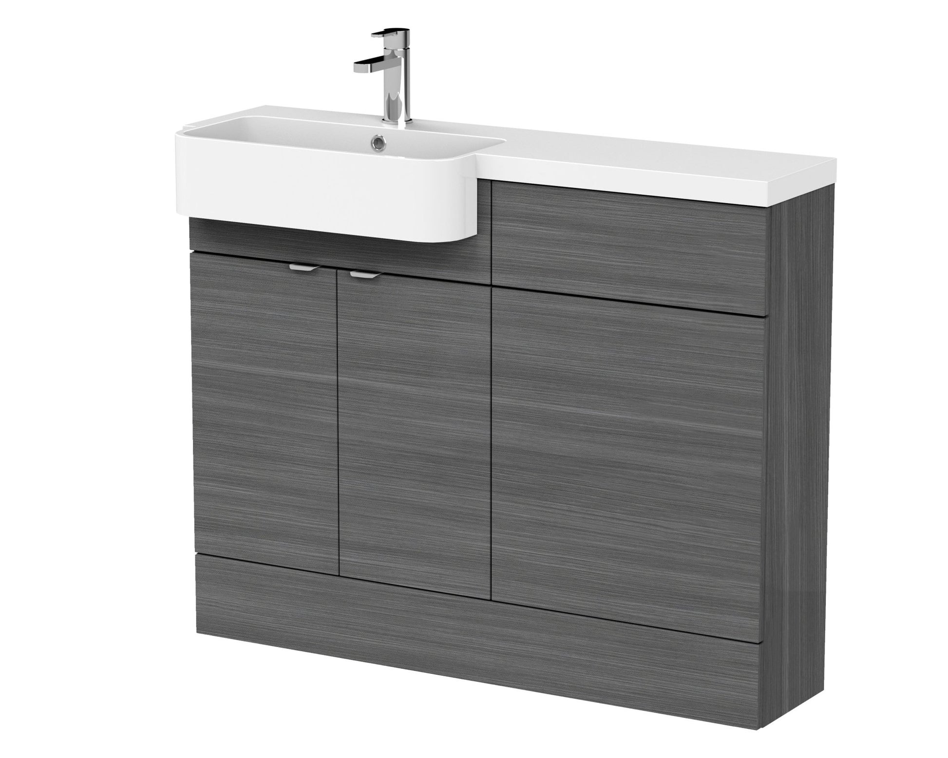 Hudson Reed Fusion 1100mm Combination Unit & Left Hand Semi Recessed Basin Contemp Anthracite Woodgrain MFC Textured Woodgrain 904x1105x360mm - CBI546 - JJ Building Materials
