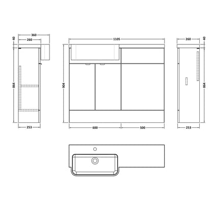 Hudson Reed Fusion 1100mm Combination Unit & Left Hand Semi Recessed Basin Contemp Anthracite Woodgrain MFC Textured Woodgrain 904x1105x360mm - CBI546 - JJ Building Materials