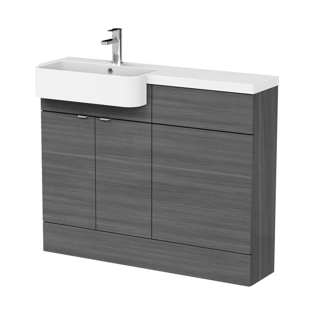Hudson Reed Fusion 1100mm Combination Unit & Left Hand Semi Recessed Basin Contemp Anthracite Woodgrain MFC Textured Woodgrain 904x1105x360mm - CBI546 - JJ Building Materials