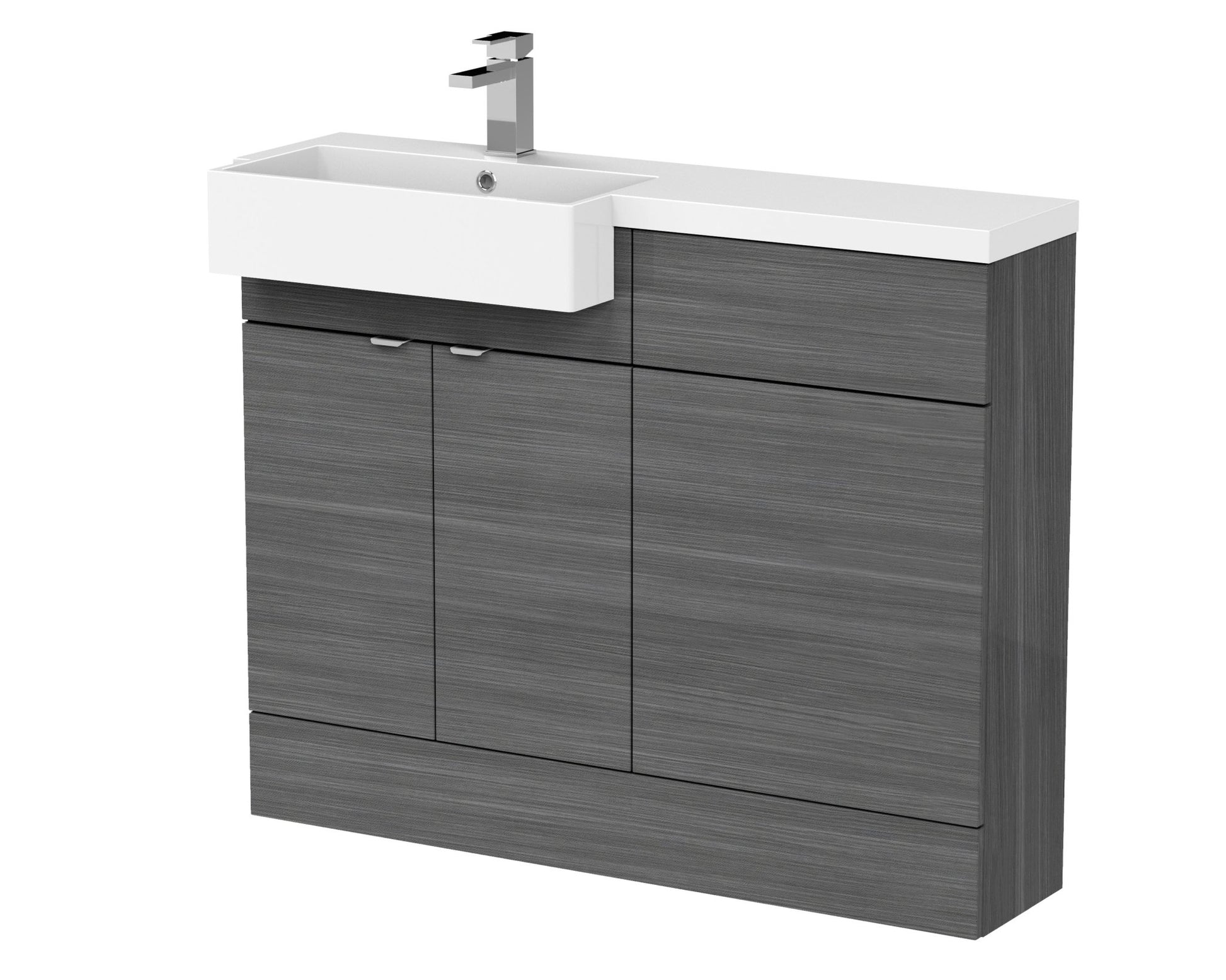 Hudson Reed Fusion 1100mm Combination Unit & Left Hand Semi Recessed Basin Contemp Anthracite Woodgrain MFC Textured Woodgrain 904x1105x360mm - CBI550 - JJ Building Materials