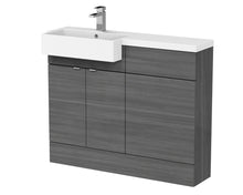 Hudson Reed Fusion 1100mm Combination Unit & Left Hand Semi Recessed Basin Contemp Anthracite Woodgrain MFC Textured Woodgrain 904x1105x360mm - CBI550 - JJ Building Materials