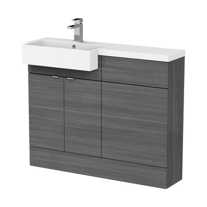Hudson Reed Fusion 1100mm Combination Unit & Left Hand Semi Recessed Basin Contemp Anthracite Woodgrain MFC Textured Woodgrain 904x1105x360mm - CBI550 - JJ Building Materials