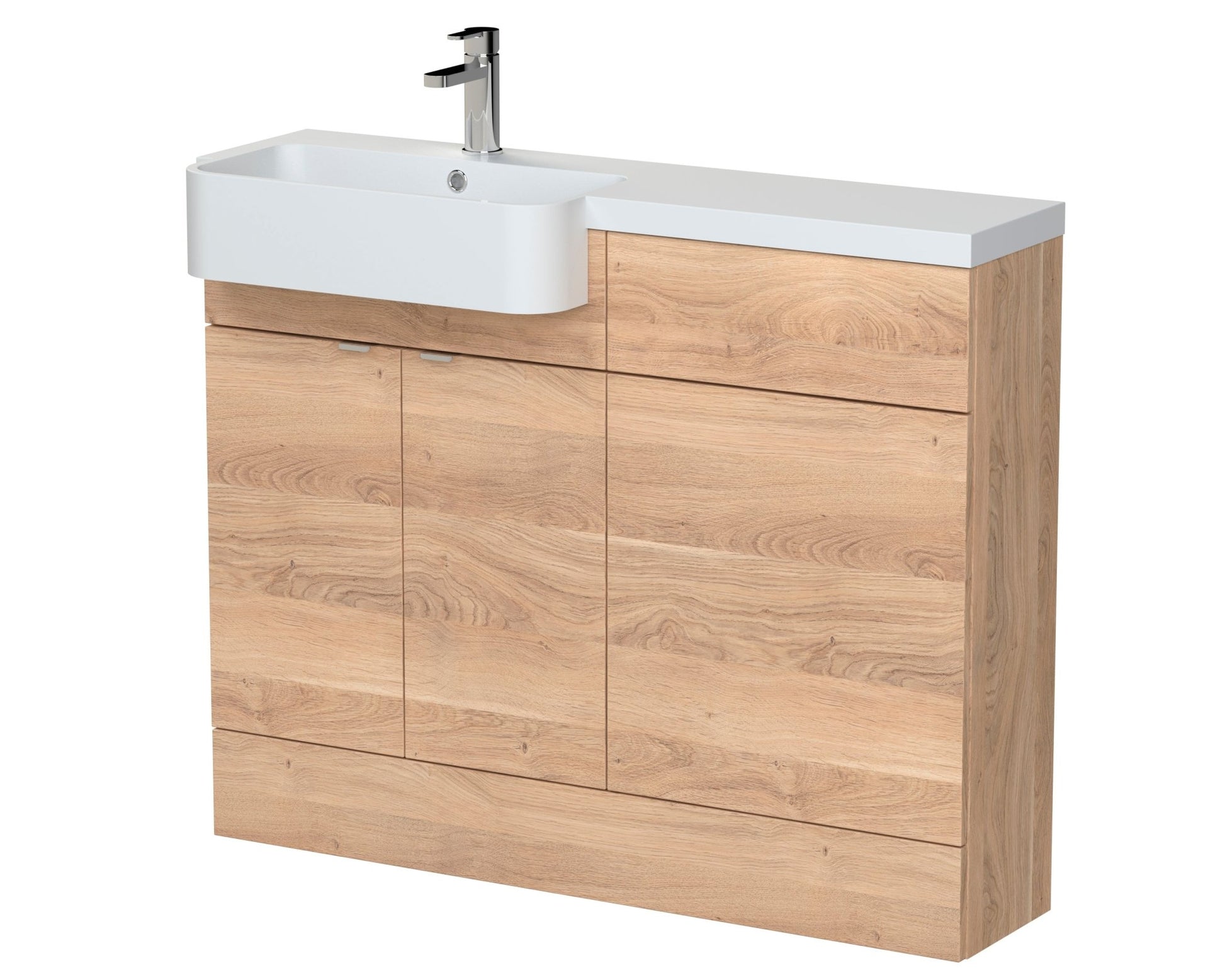 Hudson Reed Fusion 1100mm Combination Unit & Left Hand Semi Recessed Basin Contemp Bleached Oak MFC Textured Woodgrain 904x1103x355mm - CBI3046 - JJ Building Materials