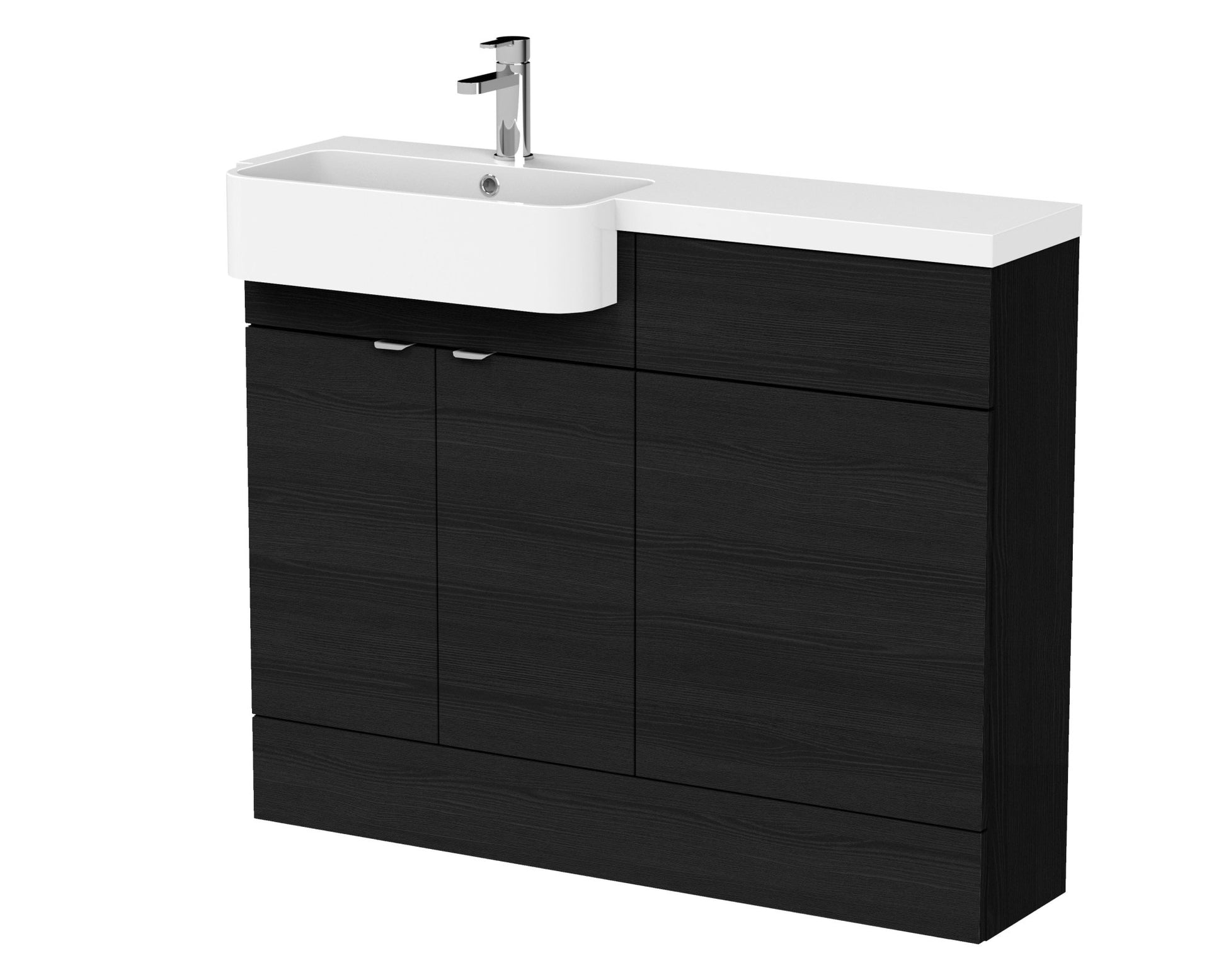 Hudson Reed Fusion 1100mm Combination Unit & Left Hand Semi Recessed Basin Contemp Charcoal Black MFC Textured Woodgrain 904x1105x360mm - CBI646 - JJ Building Materials