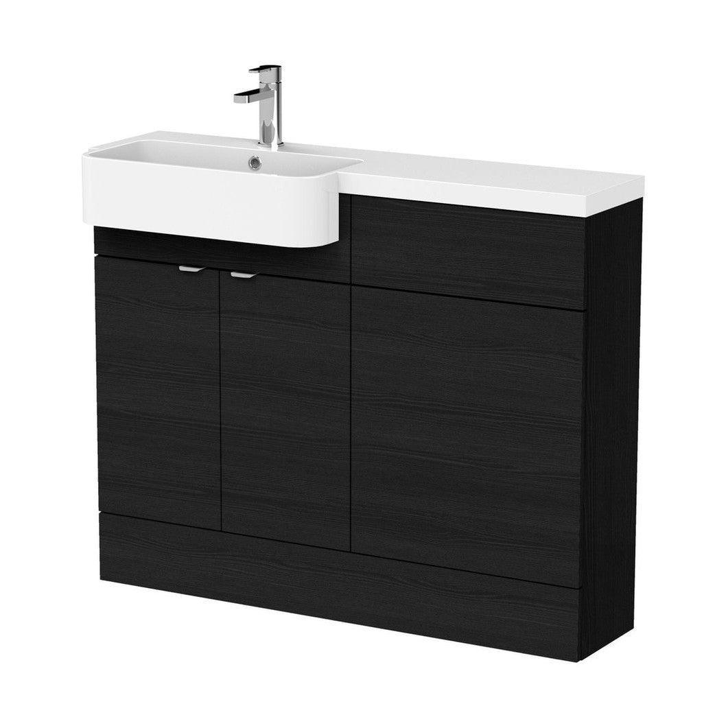 Hudson Reed Fusion 1100mm Combination Unit & Left Hand Semi Recessed Basin Contemp Charcoal Black MFC Textured Woodgrain 904x1105x360mm - CBI646 - JJ Building Materials