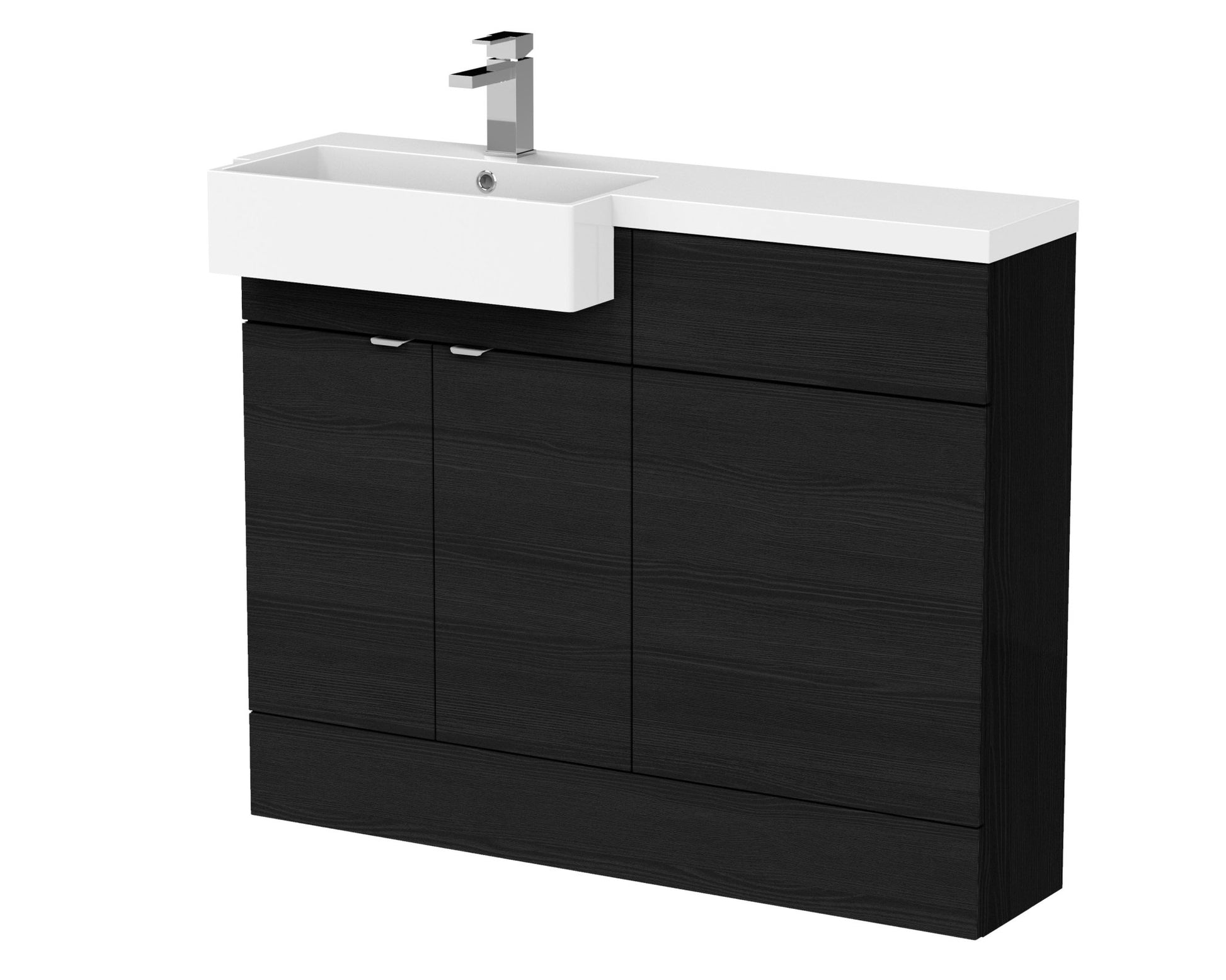 Hudson Reed Fusion 1100mm Combination Unit & Left Hand Semi Recessed Basin Contemp Charcoal Black MFC Textured Woodgrain 904x1105x360mm - CBI650 - JJ Building Materials