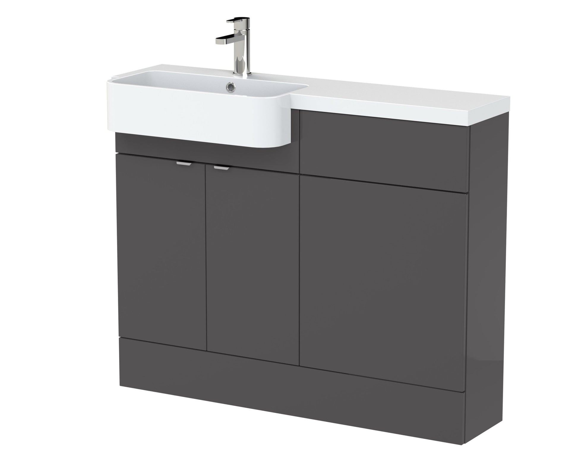 Hudson Reed Fusion 1100mm Combination Unit & Left Hand Semi Recessed Basin Contemp Gloss Grey MFC Painted Gloss 904x1105x360mm - JJ Building Materials