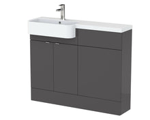 Hudson Reed Fusion 1100mm Combination Unit & Left Hand Semi Recessed Basin Contemp Gloss Grey MFC Painted Gloss 904x1105x360mm - JJ Building Materials