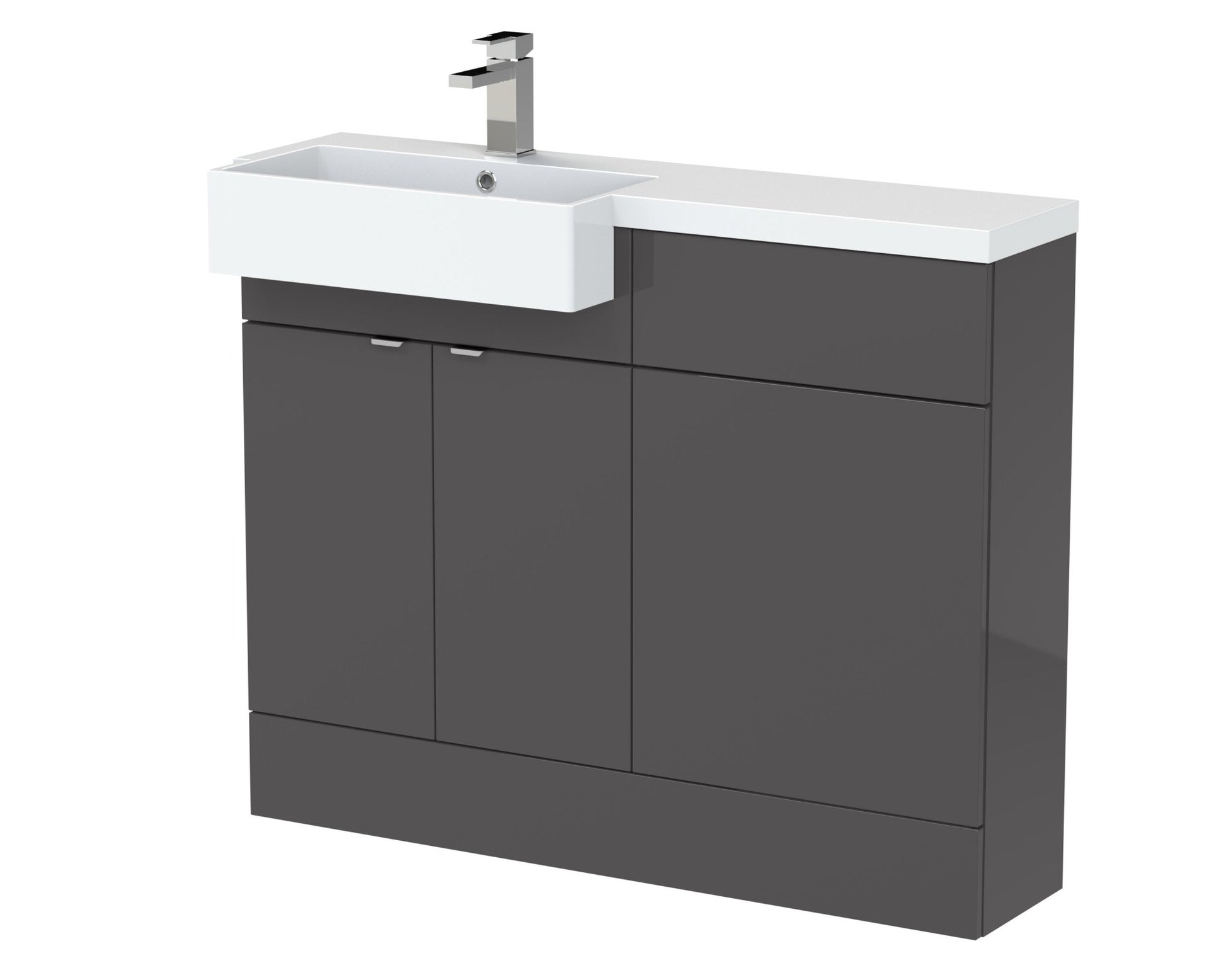 Hudson Reed Fusion 1100mm Combination Unit & Left Hand Semi Recessed Basin Contemp Gloss Grey MFC Painted Gloss 904x1105x460mm - JJ Building Materials