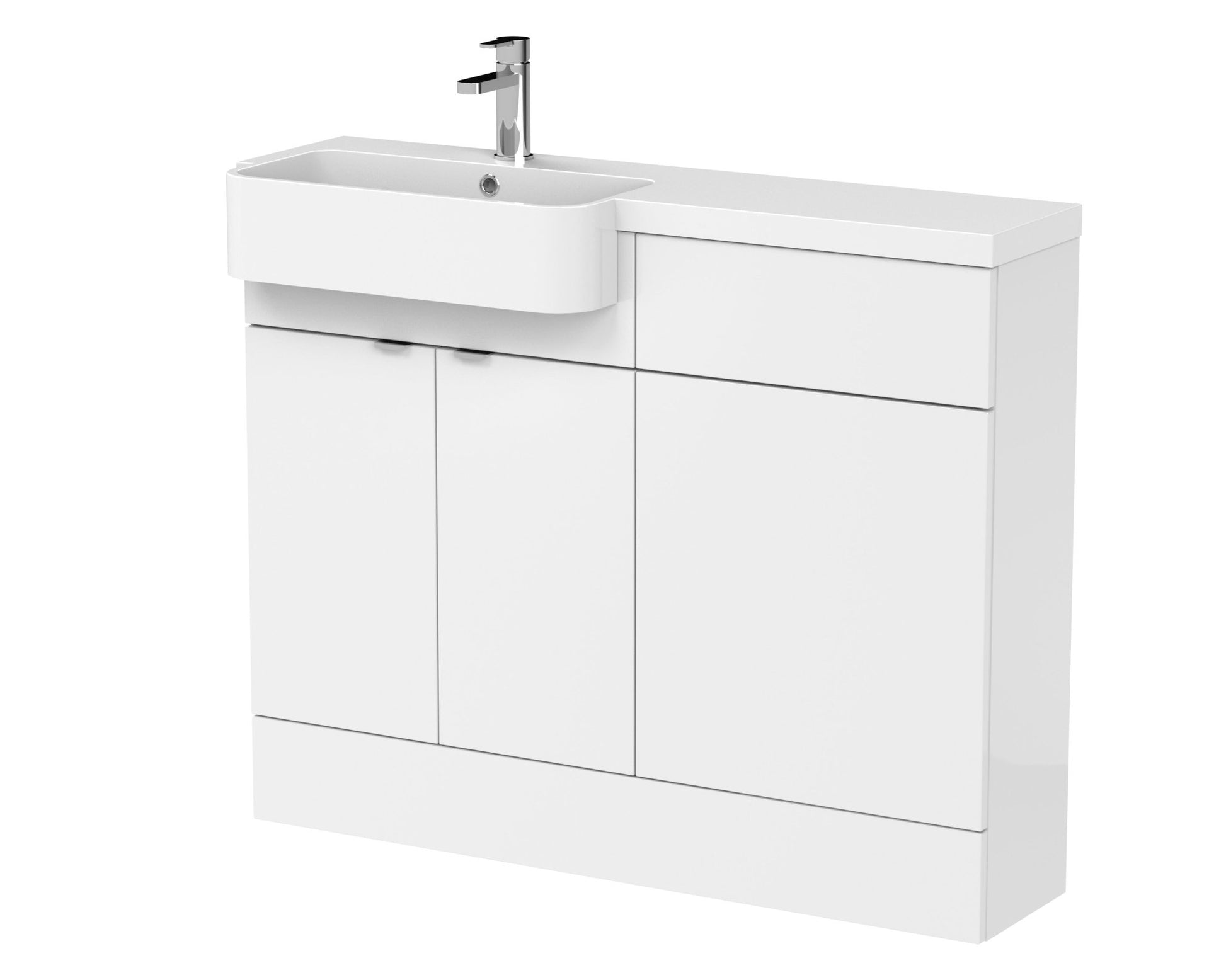 Hudson Reed Fusion 1100mm Combination Unit & Left Hand Semi Recessed Basin Contemp Gloss White MFC Painted Gloss 904x1105x360mm - CBI146 - JJ Building Materials