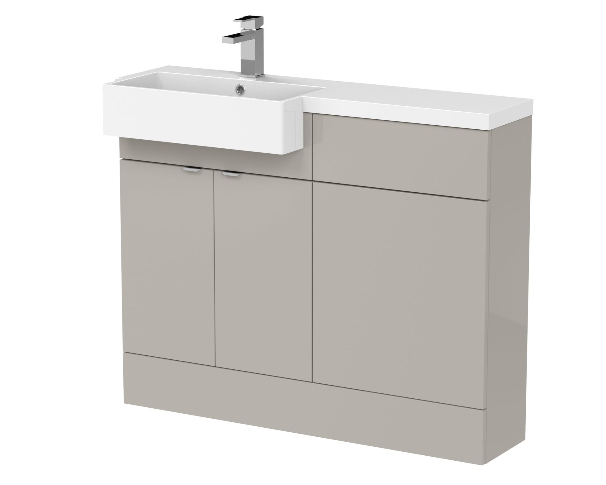 Hudson Reed Fusion 1100mm Combination Unit & Left Hand Semi Recessed Basin Contemp Pebble Grey MFC Smooth Matt 904x1103x355mm - CBI3250 - JJ Building Materials