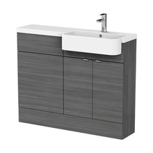 Hudson Reed Fusion 1100mm Combination Unit & Right Hand Semi Recessed Basin Contemp Anthracite Woodgrain MFC Textured Woodgrain 904x1105x360mm - CBI547 - JJ Building Materials