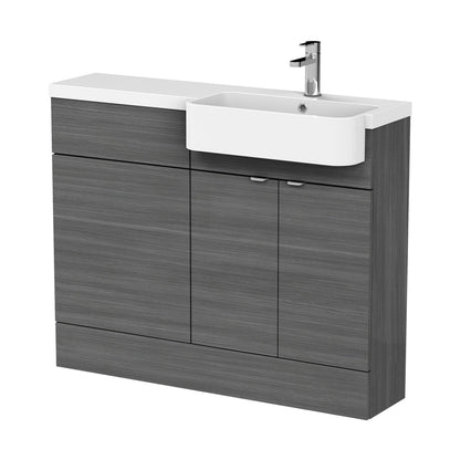 Hudson Reed Fusion 1100mm Combination Unit & Right Hand Semi Recessed Basin Contemp Anthracite Woodgrain MFC Textured Woodgrain 904x1105x360mm - CBI547 - JJ Building Materials
