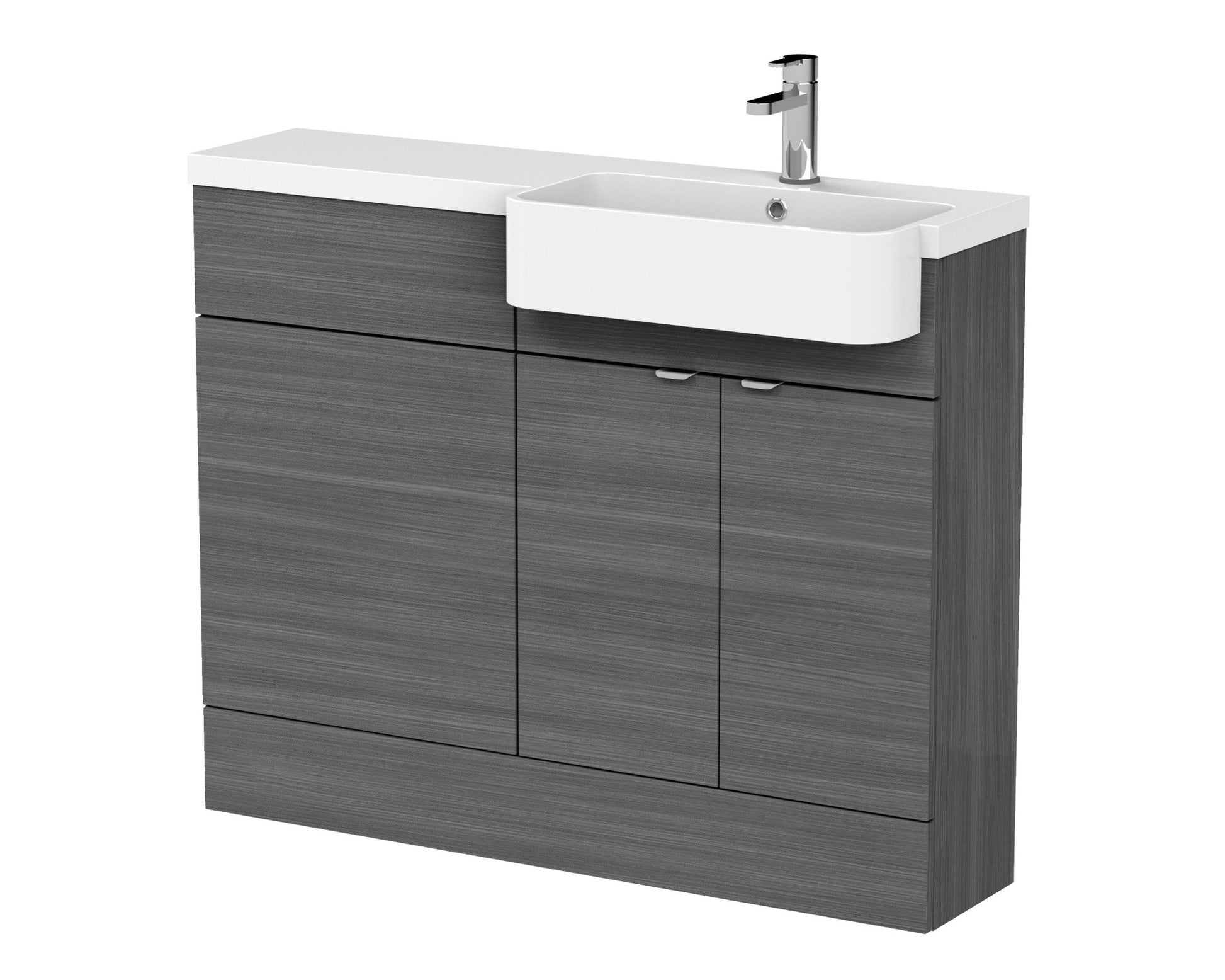 Hudson Reed Fusion 1100mm Combination Unit & Right Hand Semi Recessed Basin Contemp Anthracite Woodgrain MFC Textured Woodgrain 904x1105x360mm - CBI547 - JJ Building Materials