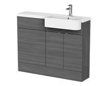 Hudson Reed Fusion 1100mm Combination Unit & Right Hand Semi Recessed Basin Contemp Anthracite Woodgrain MFC Textured Woodgrain 904x1105x360mm - CBI547 - JJ Building Materials