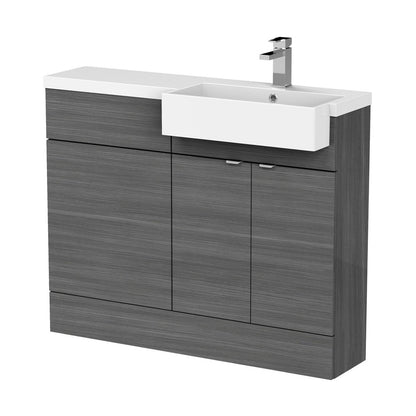Hudson Reed Fusion 1100mm Combination Unit & Right Hand Semi Recessed Basin Contemp Anthracite Woodgrain MFC Textured Woodgrain 904x1105x360mm - CBI551 - JJ Building Materials