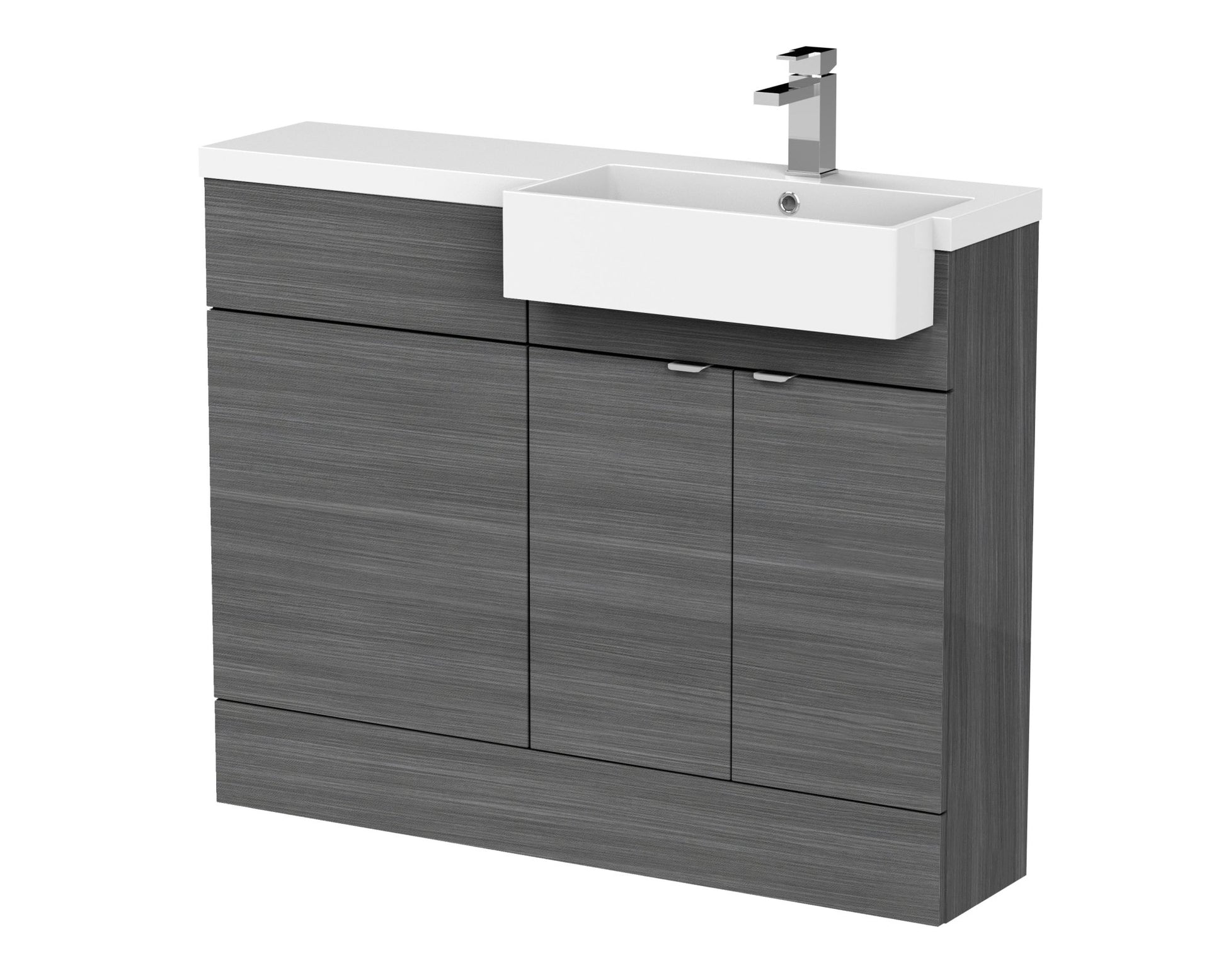 Hudson Reed Fusion 1100mm Combination Unit & Right Hand Semi Recessed Basin Contemp Anthracite Woodgrain MFC Textured Woodgrain 904x1105x360mm - CBI551 - JJ Building Materials