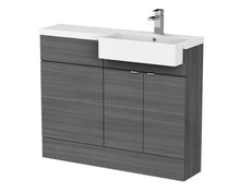 Hudson Reed Fusion 1100mm Combination Unit & Right Hand Semi Recessed Basin Contemp Anthracite Woodgrain MFC Textured Woodgrain 904x1105x360mm - CBI551 - JJ Building Materials