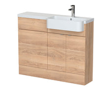 Hudson Reed Fusion 1100mm Combination Unit & Right Hand Semi Recessed Basin Contemp Bleached Oak MFC Textured Woodgrain 904x1103x355mm - CBI3047 - JJ Building Materials