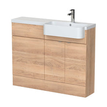 Hudson Reed Fusion 1100mm Combination Unit & Right Hand Semi Recessed Basin Contemp Bleached Oak MFC Textured Woodgrain 904x1103x355mm - CBI3047 - JJ Building Materials