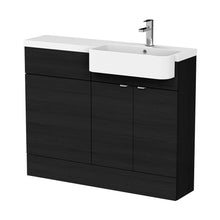 Hudson Reed Fusion 1100mm Combination Unit & Right Hand Semi Recessed Basin Contemp Charcoal Black MFC Textured Woodgrain 904x1105x360mm - CBI647 - JJ Building Materials
