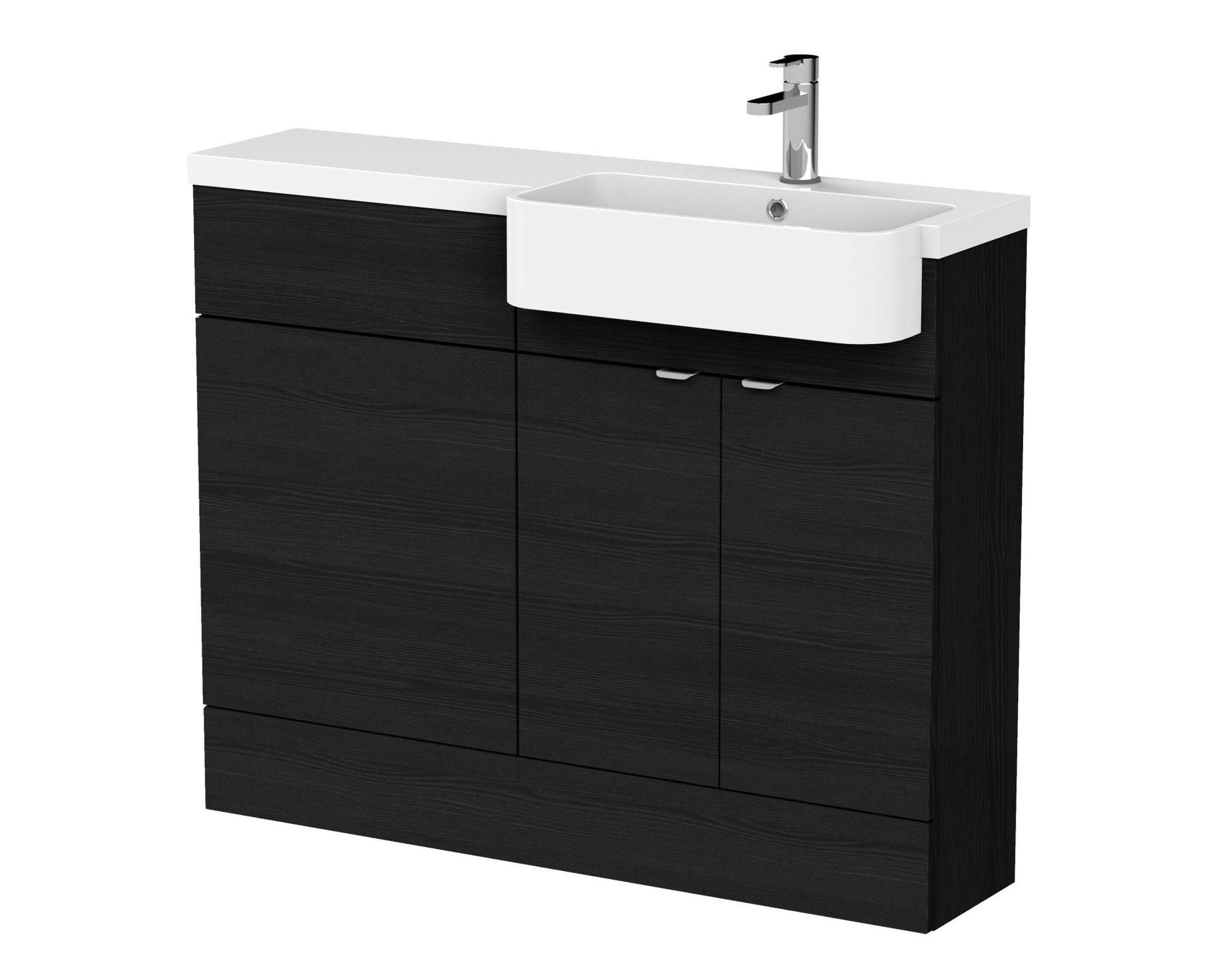 Hudson Reed Fusion 1100mm Combination Unit & Right Hand Semi Recessed Basin Contemp Charcoal Black MFC Textured Woodgrain 904x1105x360mm - CBI647 - JJ Building Materials