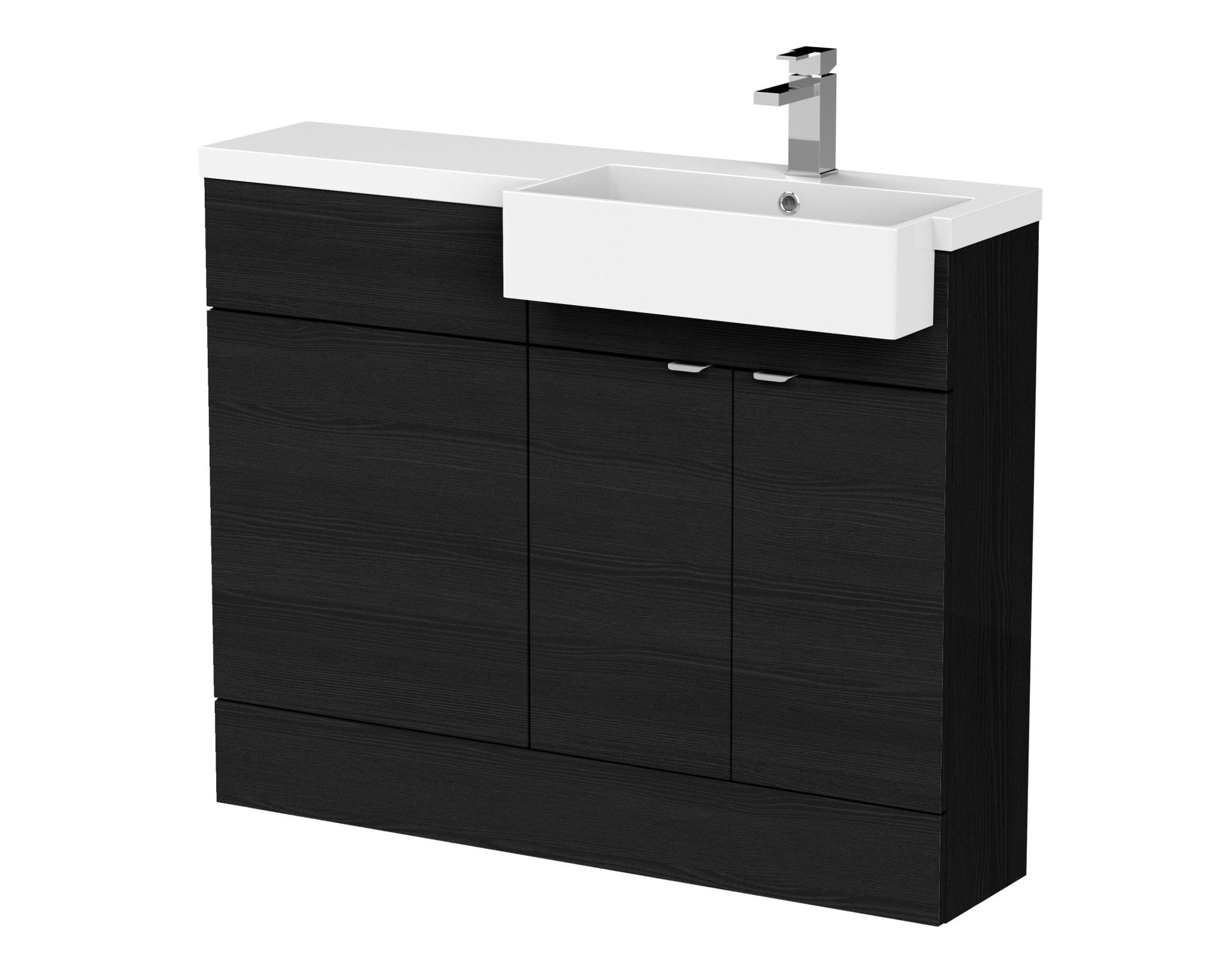 Hudson Reed Fusion 1100mm Combination Unit & Right Hand Semi Recessed Basin Contemp Charcoal Black MFC Textured Woodgrain 904x1105x360mm - CBI651 - JJ Building Materials