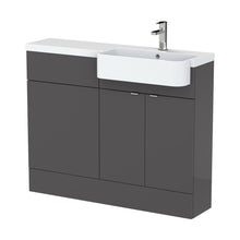 Hudson Reed Fusion 1100mm Combination Unit & Right Hand Semi Recessed Basin Contemp Gloss Grey MFC Painted Gloss 904x1105x360mm - JJ Building Materials