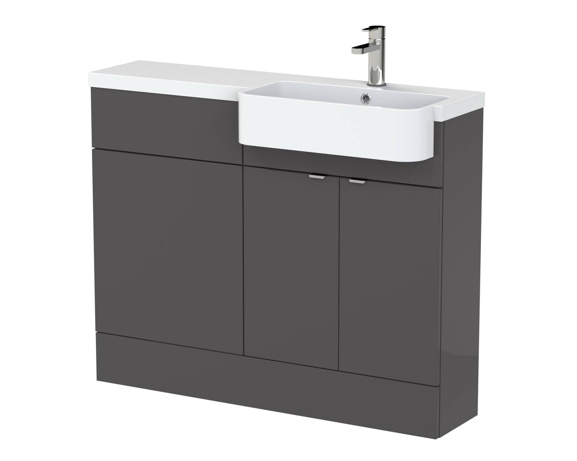 Hudson Reed Fusion 1100mm Combination Unit & Right Hand Semi Recessed Basin Contemp Gloss Grey MFC Painted Gloss 904x1105x360mm - JJ Building Materials