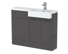 Hudson Reed Fusion 1100mm Combination Unit & Right Hand Semi Recessed Basin Contemp Gloss Grey MFC Painted Gloss 904x1105x460mm - JJ Building Materials