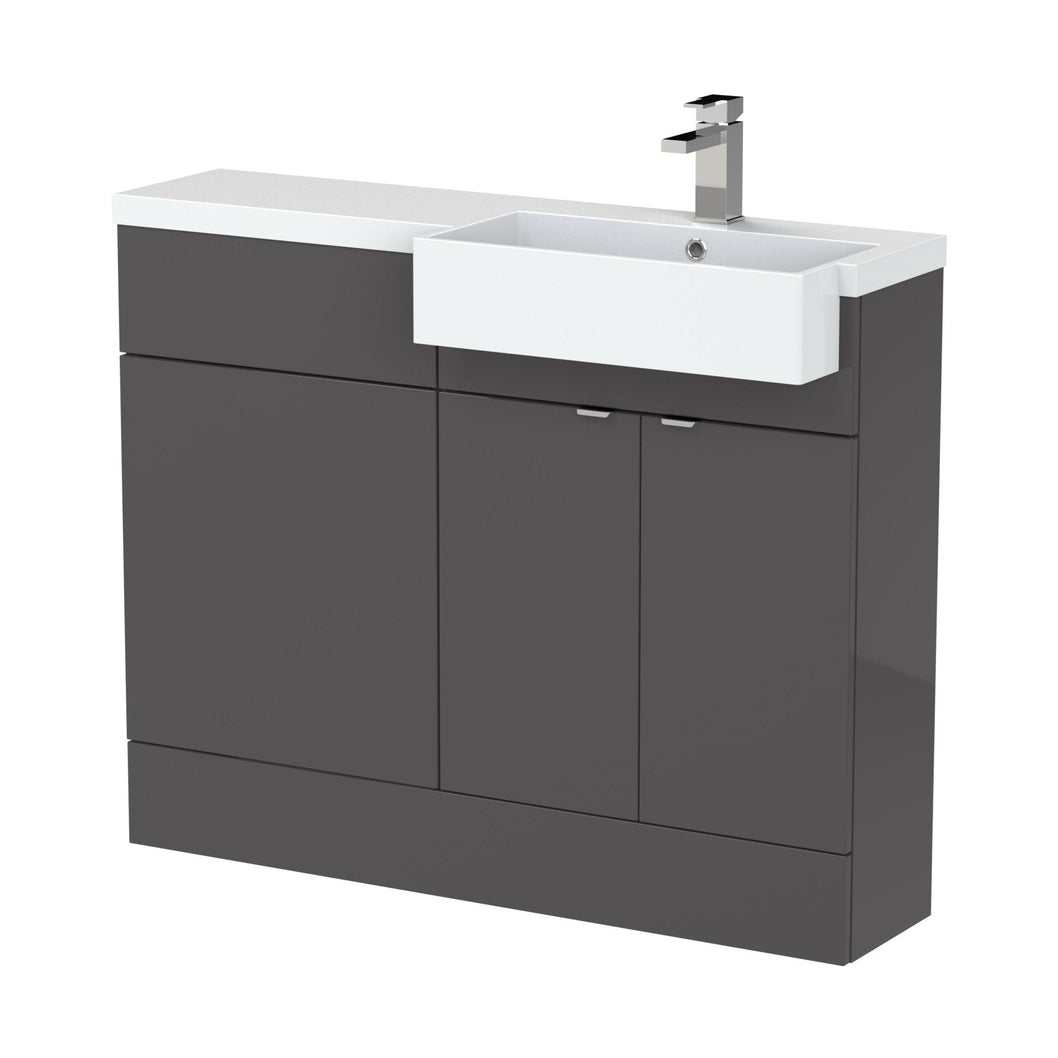 Hudson Reed Fusion 1100mm Combination Unit & Right Hand Semi Recessed Basin Contemp Gloss Grey MFC Painted Gloss 904x1105x460mm - JJ Building Materials