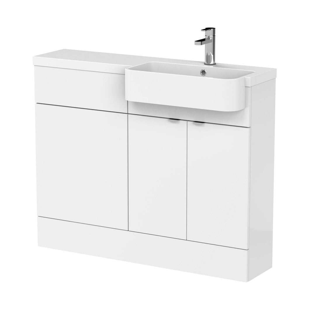 Hudson Reed Fusion 1100mm Combination Unit & Right Hand Semi Recessed Basin Contemp Gloss White MFC Painted Gloss 904x1105x360mm - CBI147 - JJ Building Materials