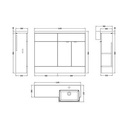 Hudson Reed Fusion 1100mm Combination Unit & Right Hand Semi Recessed Basin Contemp Gloss White MFC Painted Gloss 904x1105x360mm - CBI151 - JJ Building Materials