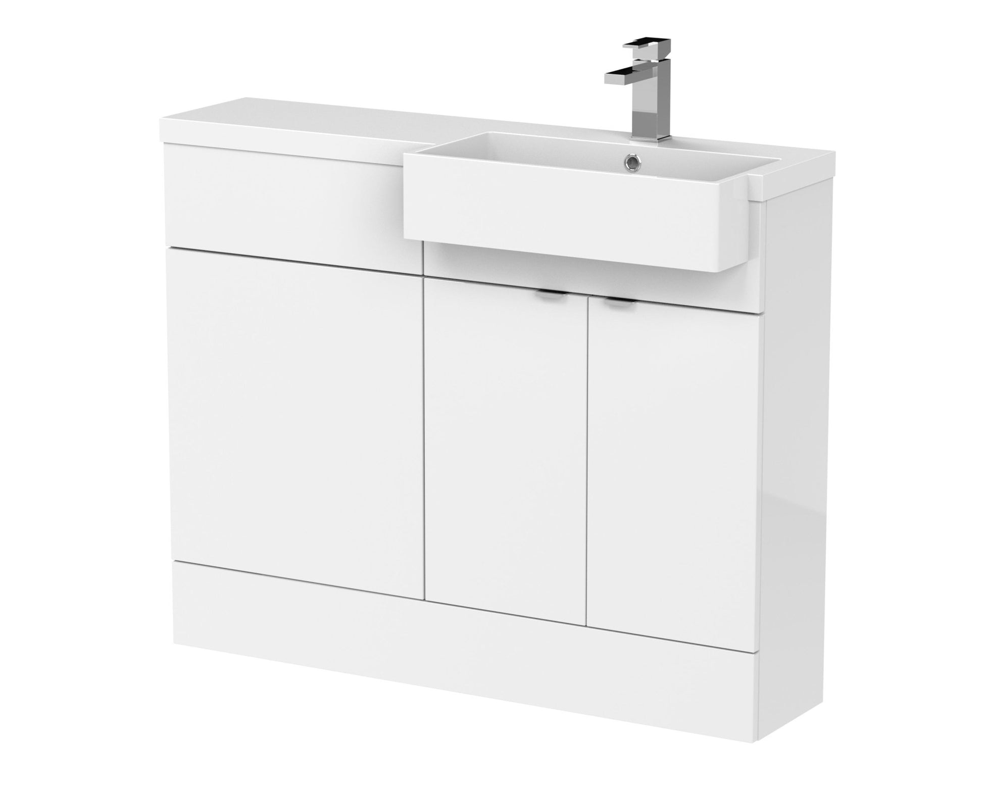 Hudson Reed Fusion 1100mm Combination Unit & Right Hand Semi Recessed Basin Contemp Gloss White MFC Painted Gloss 904x1105x360mm - CBI151 - JJ Building Materials