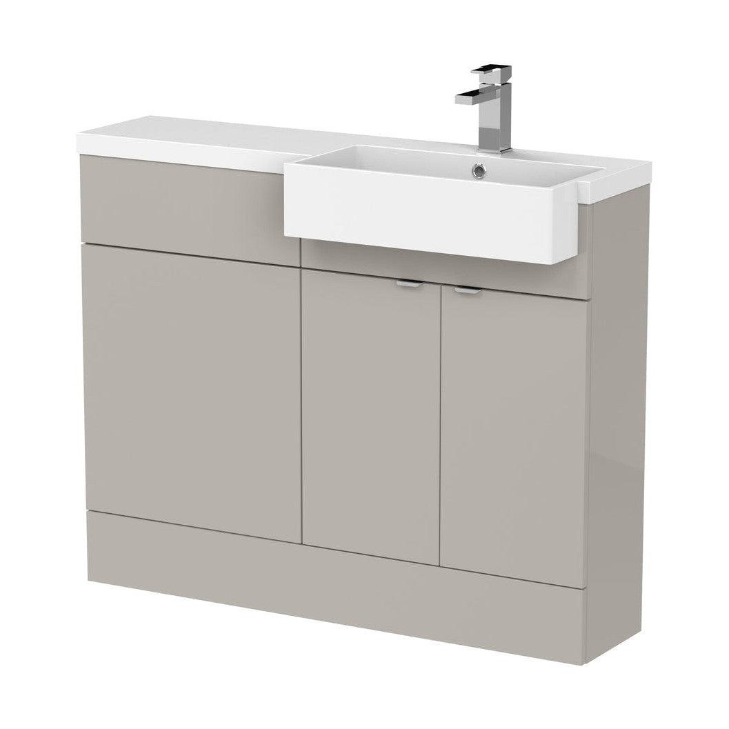 Hudson Reed Fusion 1100mm Combination Unit & Right Hand Semi Recessed Basin Contemp Pebble Grey MFC Smooth Matt 904x1103x355mm - CBI3251 - JJ Building Materials