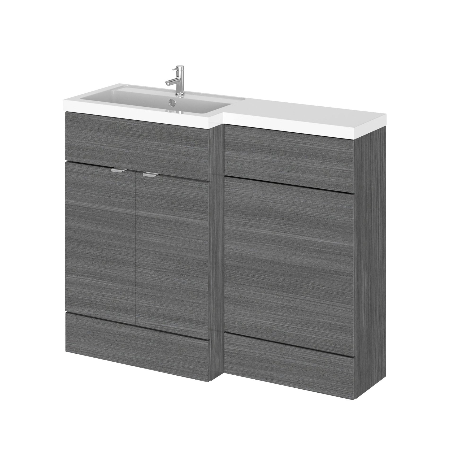 Hudson Reed Fusion 1100mm Left Hand Combination Contemp Anthracite Woodgrain MFC Textured Woodgrain 904x1105x360mm - JJ Building Materials