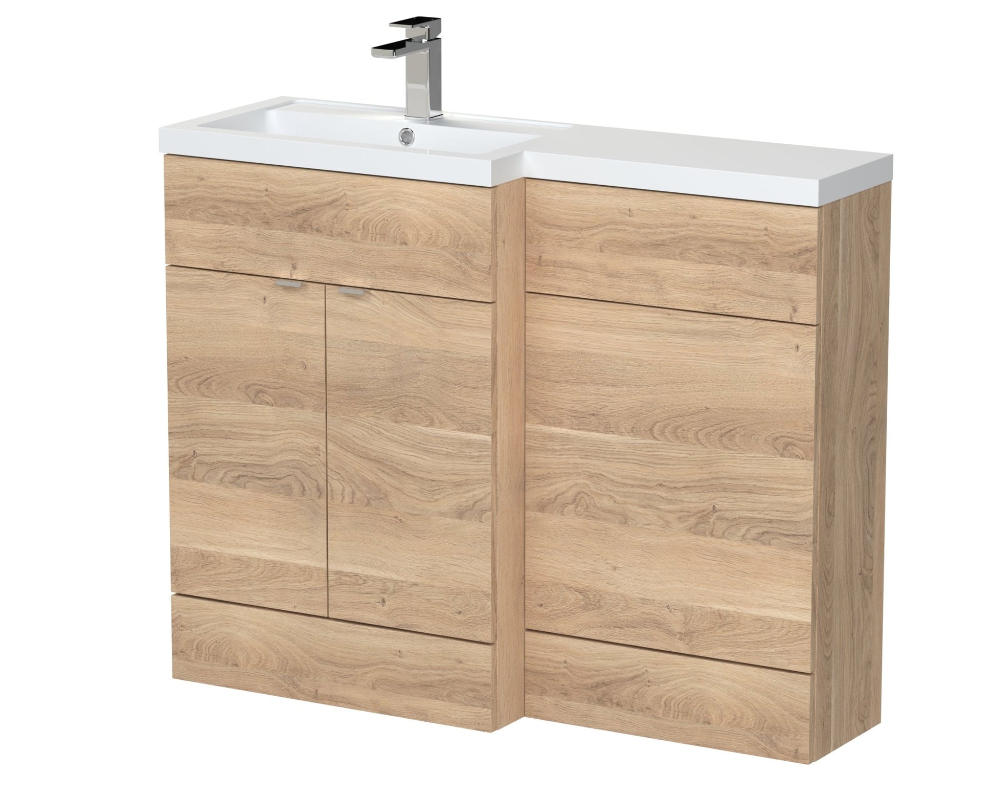 Hudson Reed Fusion 1100mm Left Hand Combination Contemp Bleached Oak MFC Textured Woodgrain 904x1103x355mm - JJ Building Materials