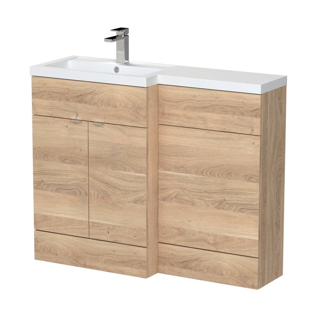 Hudson Reed Fusion 1100mm Left Hand Combination Contemp Bleached Oak MFC Textured Woodgrain 904x1103x355mm - JJ Building Materials