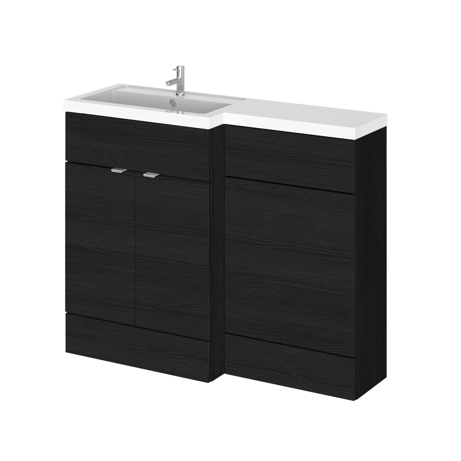 Hudson Reed Fusion 1100mm Left Hand Combination Contemp Charcoal Black MFC Textured Woodgrain 904x1105x360mm - JJ Building Materials