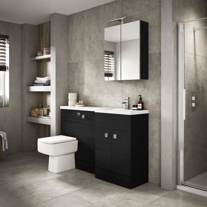 Hudson Reed Fusion 1100mm Left Hand Combination Contemp Charcoal Black MFC Textured Woodgrain 904x1105x360mm - JJ Building Materials