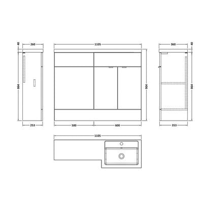 Hudson Reed Fusion 1100mm Right Combination Contemp Gloss White MFC Painted Gloss 904x1105x360mm - JJ Building Materials