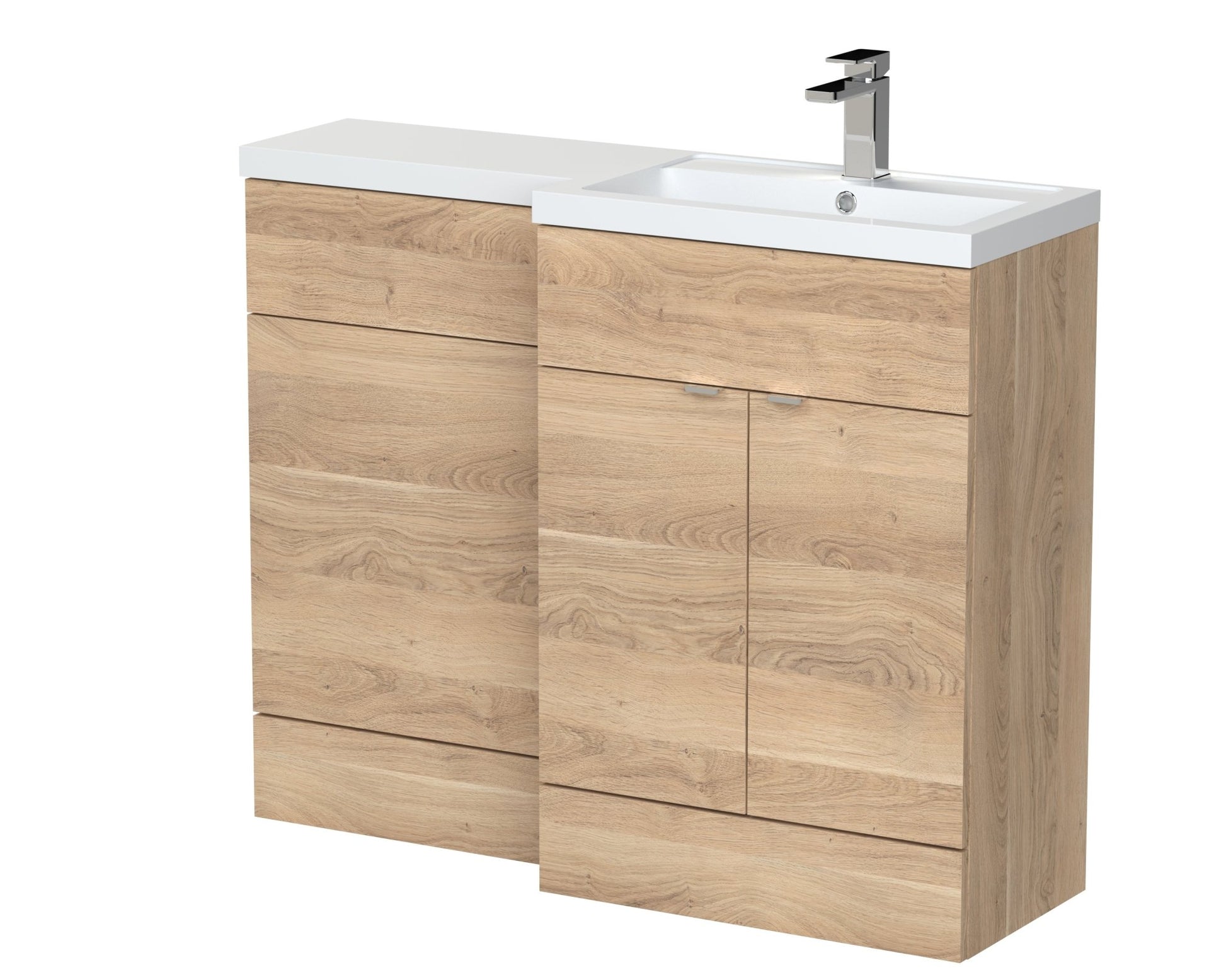 Hudson Reed Fusion 1100mm Right Hand Combination Contemp Bleached Oak MFC Textured Woodgrain 904x1103x355mm - JJ Building Materials